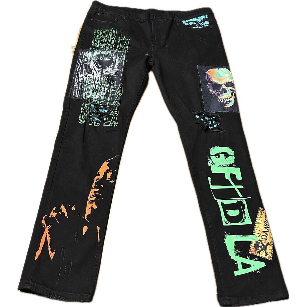 GFTD Los Angeles Black Emo Skinny Jeans Size 42x34 Alt‎ 2010s Punk Moto Scene